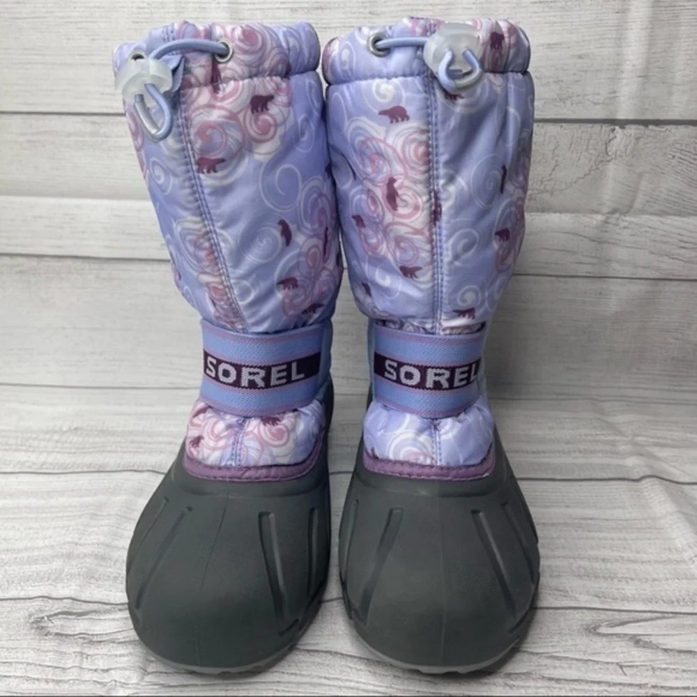Sorel Cub Bear Winter Waterproof Snow Boots Purple Blue Grey Size 6